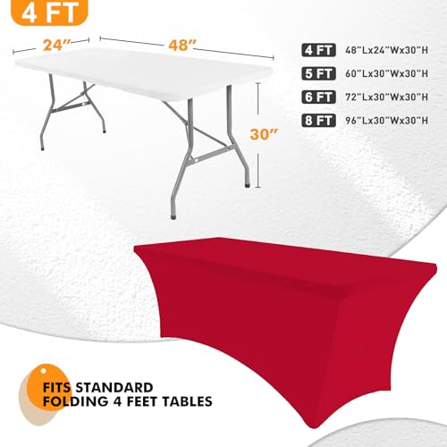 Image of SEPARO 2 Pack 4 Ft Red Table Cover Fitted Rectangular Tablecloth Stretchable Fabric Table Cloth 4 ft Wrinkle-Free for Party Tradeshows Banquet Weddings Cocktail