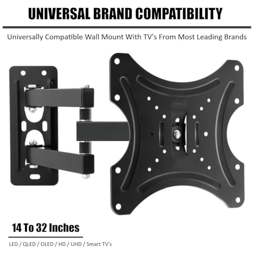 Image of Caprigo Full Motion TV Wall Mount Bracket for 14 to 55 Inch LED /HD /Smart TV's, Universal Heavy Duty TV Wall Mount Stand with Swivel Rotation & Tilt Adjustments (14 to 27 Inches)