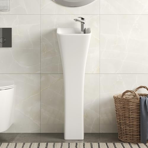 DeerValley Horizon White Pedestal Sink 11x13 Inch, Compact Ceramic Bathroom