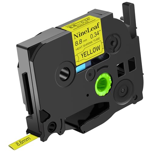 NineLeaf Compatible for Brother P-Touch HSe-621 HSe621 HS-621 HS621 HSe Tape 8.8mm x 1.5m Black on Yellow Heat Shrink Tube for Wires Cables in Ptouch PT-1005 GL-100 GL-200 GL-H100 GL-H105 Label Maker