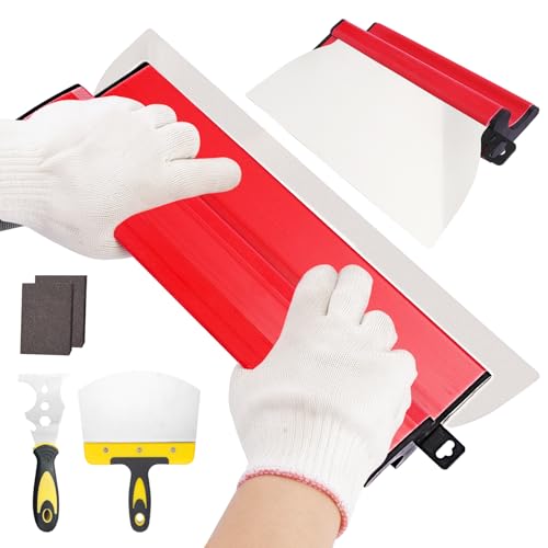 BBWELL Spatule Enduit Set,Couteau a Enduire,Grattoir à Cloisons SèChes Professionnel avec Manche en Forme de Z,avec Spatule à Enduit,Outil Multifonctions,2 Éponges de PonçAge,Pour Le PlâTrage de Mur