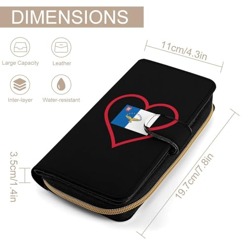 I Love Azores Red Heart Long Wallet for Women Men Purses Coin Pouch Credit Card Holder Organizer2