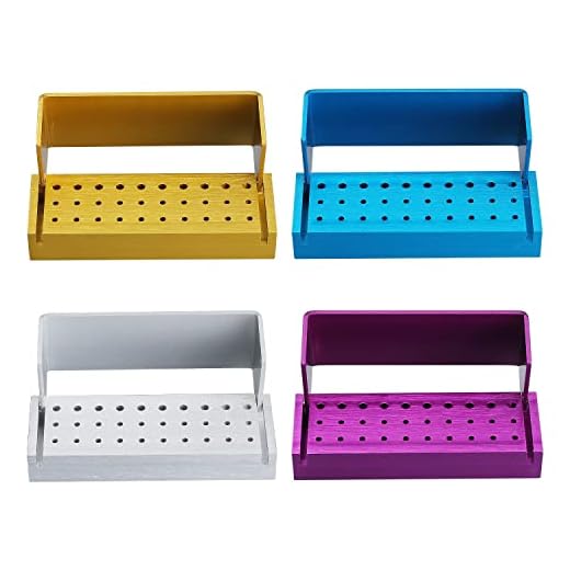 ANNWAH 4 Pcs 30 Holes Dental Bur Blocks - High Speed and Low Speed Diamond Bur Set Dental Lab Aluminum Bur Case Disinfection Opening Box Organizer Gold/Sliver/Blue/Purple