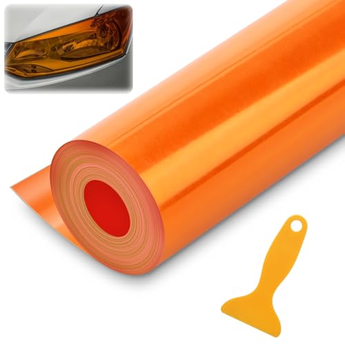 Bmliingchau 120 cm x 30 cm lámina tintada para faros delanteros de coche, lámina tintada de color naranja para faros antiniebla, lámina tintada autoadhesiva para coche, faros traseros