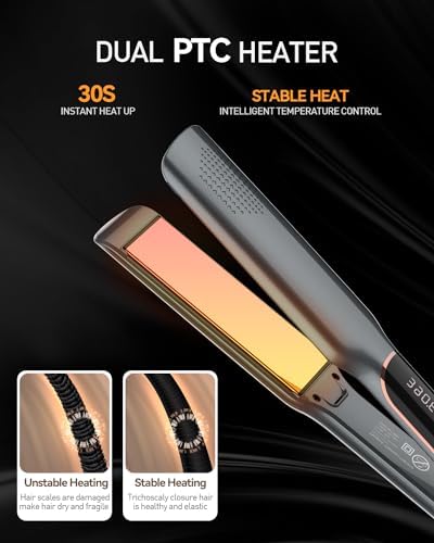 Hair Straightener 1.75 Inch Wide Titanium Flat Iron Hair Straightener for All Hair Types, Dual Voltage Flat Iron for International Travel-Black/Grey 4 419Z2XfZv5L. AC