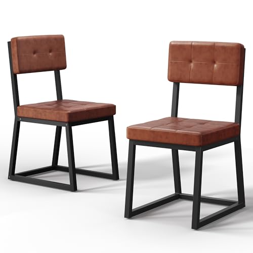 DWVO Modern Dining Chairs Set of 2 Brown Upholstered Kitchen Chairs with Faux Leather Cushion Seat and Heavy Duty Metal Leg for Kitchen Living Room Restaurant, Brown
