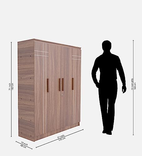 Image of COUCH CULTURE Loyal Engineered Wood Wardrobe with 4 Doors | Almirah | Multipurpose Storage Organizer| Well Designed Storage Compartments | 11 Shelves, Strong Locks, Leon Teak 1 Year Warranty