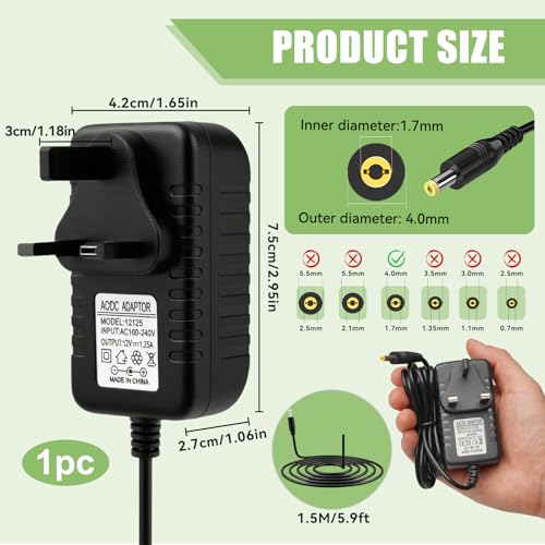 15W Power Supply Charger for Alexa Echo Dot (3rd/4th/5th Gen), 12V power cable for Echo Show 5(1st 2nd Gen), Echo Dot Kids with Clock, Edition Echo Spot, Echo Pop, Fire TV 12 volts 1.25 amps - Image 2