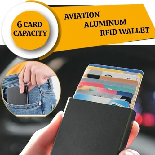 Image of Mini2buy Customized Name Engraved Card Holder for Credit, Debit, ATM, and Business Visiting Cards from Premium Stainless Steel Size Ideal for Personal use or Corporate Gifting (6 Slot-Black)