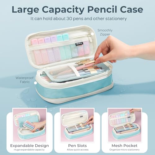 Image of Nicpro School Supplies with Cute Pencil Case, 39 PCS Blue | Back to School Stationery Set, Essentials for College Nursing Student, 12 Pastel Highlighter, 6 Mechanical Pencil, 5 Gel Pen