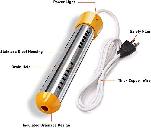 SLASHCOOL Immersion Heater | Submersible Water Heating with Stainless-Steel Guard and Thermostat | Heats 5 Gallons of Water in Minutes | Great for Bathtub,Inflatable Pool - FULLY IMMERSED WHILE USING