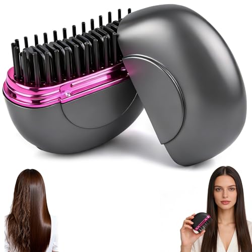 Mini 2-in-1 Cordless Hair Straightening Brush, 3 Heat Settings, 30s Fast Heating, Anti-Scald Design