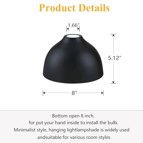 Image of Industrial 8 inch Metal Drum Replacement Shades,1.6 inch Fitter Opening for Threaded Medium Base Socket,H5.1*D8 Black Finish 3 Pack