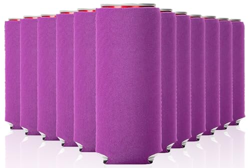 Image of Slim Can Cooler Sleeve 12 Pack - Blank Neoprene Insulated Can Coolers for 12 oz Skinny Beer & Soda Cans - Sublimation Ready Drink Sleeves for Heat Press, Custom Printing & Party Favors (Purple)