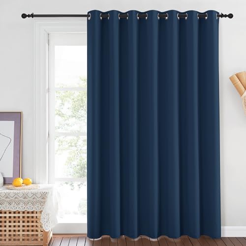 NICETOWN Vertical Blinds for Sling Glass Patio Door - Silver Grommet Top Privacy Blackout Window Curtains for Bedroom, 100 inch Extra Wide Drapes (Moroccan Blue, W100 x L84, 1 Panel)