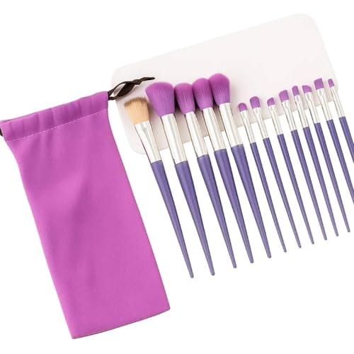 13-Piece Purple Makeup Brush Set - Travel Pouch Soft Bristles Face Eye Brushes - Foundation Powder Contour Blending Eyeshadow Lightweight Handles for Women Daily Cosmetic Use(Purple Brush & Bag)