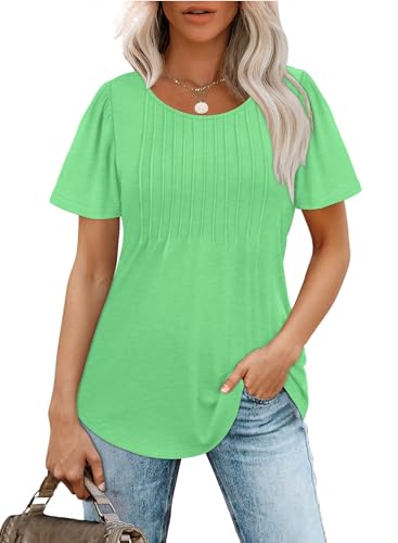 Ofeefan T Shirts For Women Summer 2024 Short Sleeve Scoop Neck Pleating Tunic Tops Aqua Xxl thumb #1