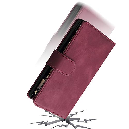 CHICASE Wallet Case for iPhone SE 2020,iPhone 7/8 Case,Leather Handbag Zipper Pocket Card Holder Slots Wrist Strap Flip Protective Phone Cover for Apple iPhone 7/8/iPhone SE 2020(Wine Red)