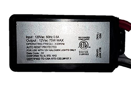 Image of Ironsmith Lighting Products 75 Watt Short Circuit Protected Transformer - Input 120 V to 12V Output Converter Auto Restart Electronic Potted Transformer for Halogen Lights Xenon Krypton Bulbs