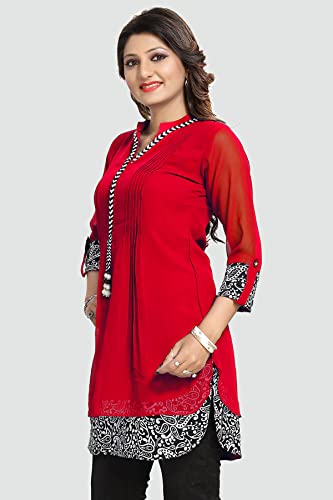 Image of Keshubaba Women's Short Tunics with Neckline Embroidery |Kurti Tops | Short Kurti | Short Kurti for Women | Short Kurti for Girls