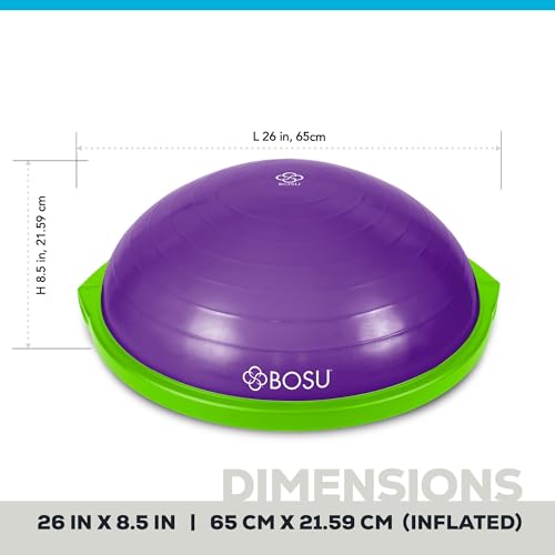 Image of Bosu Balance Ball Exercise Trainer, Home Gym Equipment w /Guided Workouts & Pump, 26 inch Inflatable Fitness Platform for Strength Training, Standing, Balancing, and Core Workout