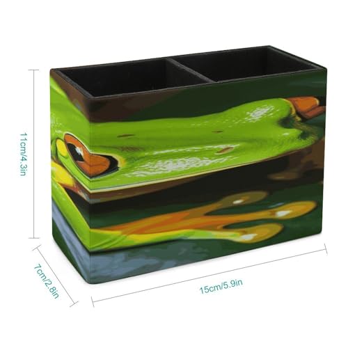 Crayons et pinceaux enfin ordonnés grâce au porte-stylos de bureau en cuir vert
