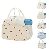 Isolierte Cord Lunchtasche für Damen Wiederverwendbare Thermotasche mit Seitentasche Große Kapazität Auslaufsichere Kühltasche für Arbeit Picknick - Erdbeerdruck