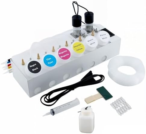 DTF CISS Kit for ET-8550 / L1800 / L805 / L8180 / 18100 – Dual White Ink Tank with Auto Stirrer, Timer, Waste Ink Collector & Continuous Ink System for DTF Printing (6-Color)