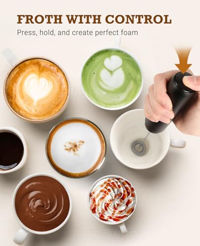 SIMPLETaste Milk Frother Wand Rechargeable Handheld Drink Mixer, USB-C Electric Whisk with Stainless Steel Whisk for Coffee, Lattes, Cappuccino, Matcha, Hot Chocolate&Creamer