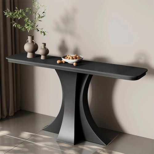 Modern Sintered Stone Console Table, Luxury X-Shaped Streamline Base Entryway