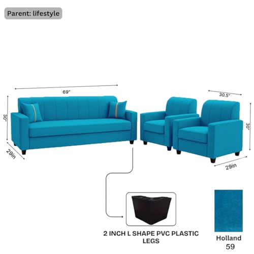 Image of FURNY Cosmos 5 Seater Fabric 3+1+1 Sofa Set (Aqua Blue) Premium Velvet Finish | Durable Comfort | Ideal for Living Room