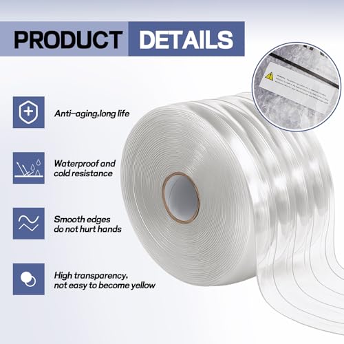 Image of Moukeren Plastic Curtain Strips, 100 ft x 8 in Clear PVC Strip Curtain Roll, Heavy Duty Plastic Insulated Freezer Door Strips for Commercial, Walk-in Cooler, Garage, Warehouse, 0.08 inch Thickness