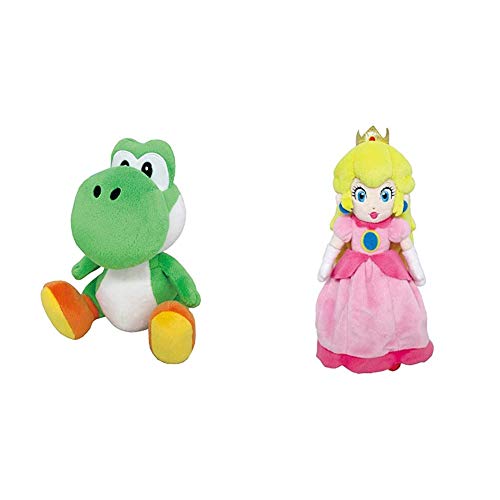 Little Buddy Super Mario All Star Collection 1416 Yoshi Stuffed Plush, 8",Multi-Colored & Buddy Super Mario All Star Collection 1418 Peach Stuffed Plush, 10",Multicolor