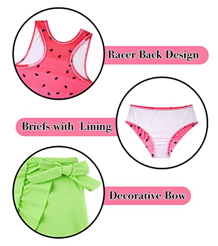 Girls Bikini Swimsuit With Cover Skirt 3 Piece Fruit Bathing Suits For Sports Beach Green And Red Watermelon Cute Swimwear 6-7 Years #TOP4