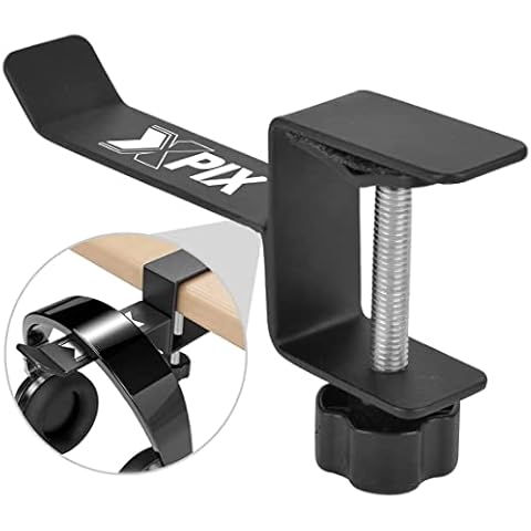Xpix Metal Headphone Headset Holder Hanger with Under Desk Design Mount Clamp Clip Grip - Hooks onto Surface Without Glue Or Mess - Fits Headphones Cover