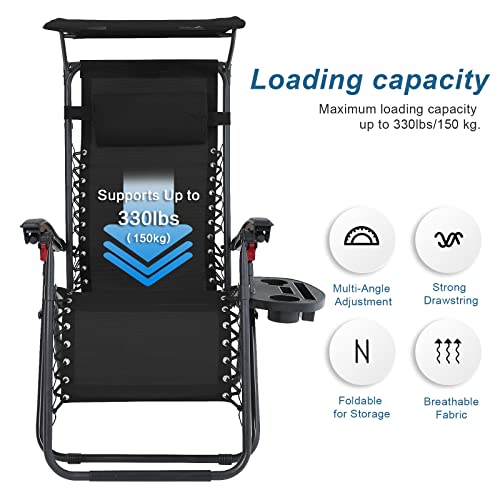 Abccanopy Zero Gravity Chair Adjustable Folding Reclining Patio Chair, Lounge Chair With Canopy, Removable Pillow And Cup Holder, (Black) #TOP1