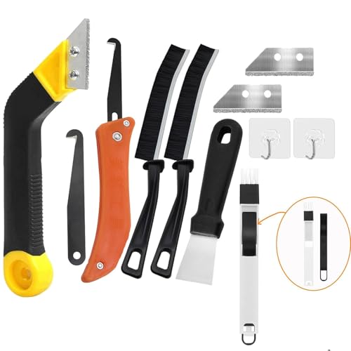 11pcs Grattoir à Joints Carrelage avec 2 Lames de Rechange et Brosse Dure,et 1 Scie Coudée, Grattoir Rasoir Nettoyage pour Carrelage, Brosse a Joint Poils Durs pour Cuisine, Salle de Bain
