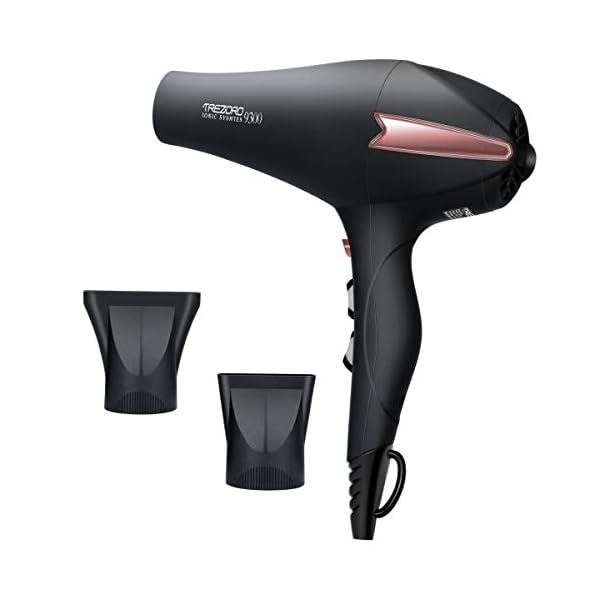 Professional-Ionic-Salon-Hair-Dryer-Powerful-2200-watt-Ceramic-Tourmaline-Blow-Dryer-Pro-Ion-Quiet-Hairdryer-with-2-Concentrator-Nozzle-Attachments-Best-Soft-Touch-Body-Black-Rose-Gold Professional 2200W Ionic Salon Hair Dryer - Professional Blow Dryer - Lightweight Travel Hairdryer for Normal & Curly Hair Includes Volume Styling Nozzle