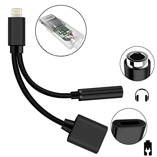 Headphone Adapter Jack 2 in 1 Adapter for iPhone Xs/Xs Max/XR/ 8/8 Plus/X (11) / 7/7 Plus Adapter Listen to Music Adapter Audio and Charge 3.5mm Splitter Converter Compatible with Adaptor Charger