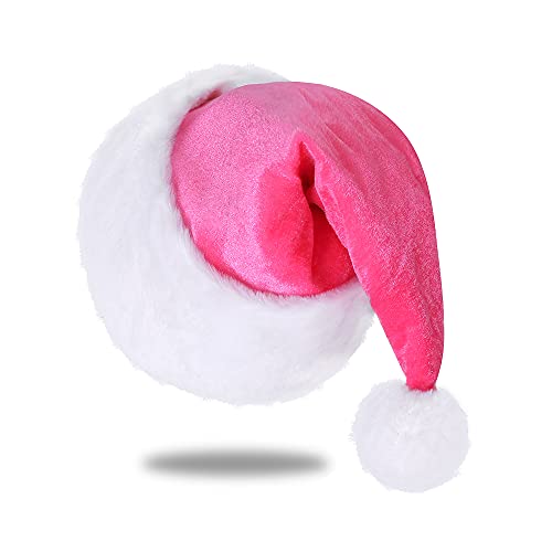 Eoocan Santa Hat Santa Hat for Adults Unisex Velvet Comfort Pink Christmas Hats Extra Thicken Classic Plush for Christmas New Year Festive Holiday Party Supplies