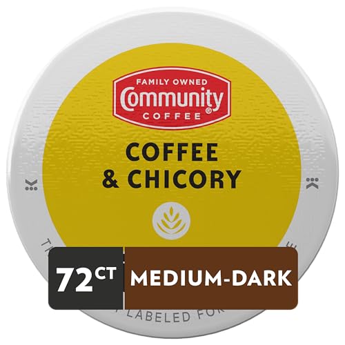 Image of Community Coffee & Chicory 72 Count Coffee Pods, Dark Roast, Compatible with Keurig 2.0 K-Cup Brewers, 12 Count (Pack of 6)