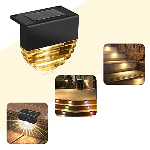 Luz Solar para Escalones, Colorlam Luces LED Solares para Cubierta 2 Modos Luz Blanco Cálido Cambio de Color IP65 Impermeable Lámparas Solares para Barandillas Terraza Escaleras Decoraciones de Jardín Cover