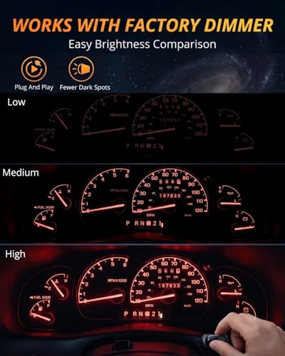 Image of WLJH Red LED Instrument Cluster Bulb Kit for Ford Ranger 1995-2003 | 3030 SMD, No Soldering, Dimmable, Dash Gauge Light, Speedometer Tachometer Illumination, 25-Pack