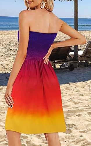 Image of Zyyfly Tube Top Dress Women Summer Beach Coverup Stretch Smocked Strapless Dress