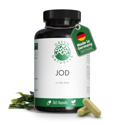 Yodo de algas (365 cápsulas) - Altamente dosificado: 200µg de yodo por cápsula - 100% vegano y sin aditivos - Suministro para 1 año - Green Naturals®