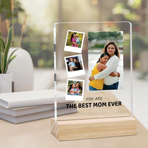 Image of Giftplease Customized Photo Frame With Wooden Stand | Personalised Printed Photo & Text Frame | Gift For Mom | Birthday | Mother's Day | (Transparent, 6x8 Inches, Tabletop) m 05