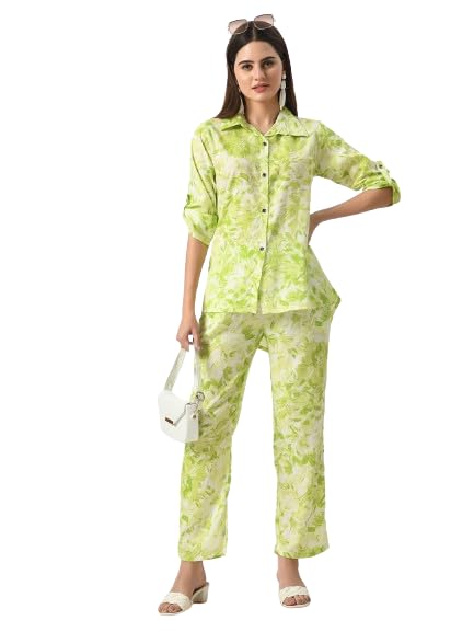 Image of Neysa Floral Print Cord Set (Shirt & Bottom Set) for Girls & Women | Women Flower Print Set | Women Printed Palazzo Set | Women Shirt Set | Women Cord Set.