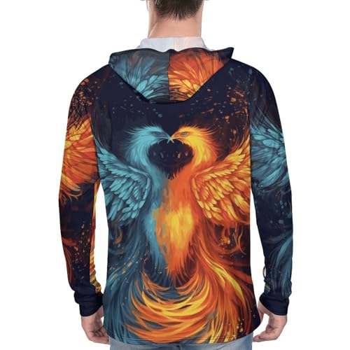 Men's Sun Shirts UPF 50+ Rash Guard Long Sleeve Sun Protection Hoodie Fire and Water Phoenix Lightweight Shirt S White3