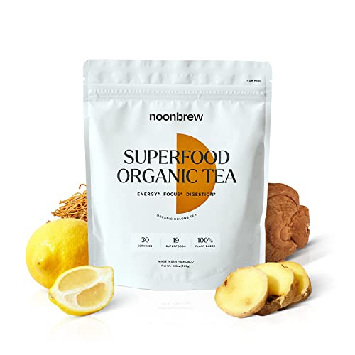 NoonBrew SuperFood Tea - 19 SuperFoods and Adaptogens for All Day Focus, Energy, Digestion Support, Stress Relief, and No Jitters or Crash - Instant Coffee Substitute, Vegan, Keto Friendly, Gluten Free, Low Caffeine, Functional Beverage (30 Servings 