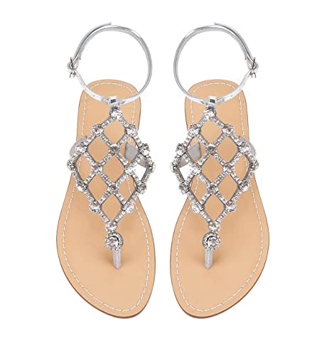 UTIKLIOU Rhinestone T-Strap Sandals